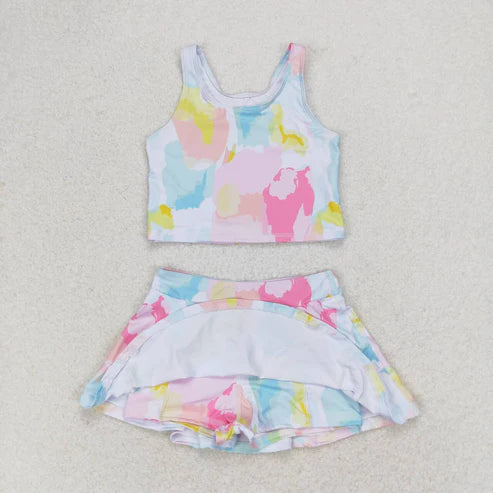 GSD0991 Girls summer Colorful sleeveless pantsuit swimsuit