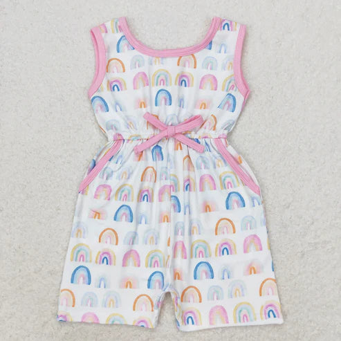 10.31 Sibling Baby Girls Sleeveless Flowers Bows Pockets Shorts Jumpsuits