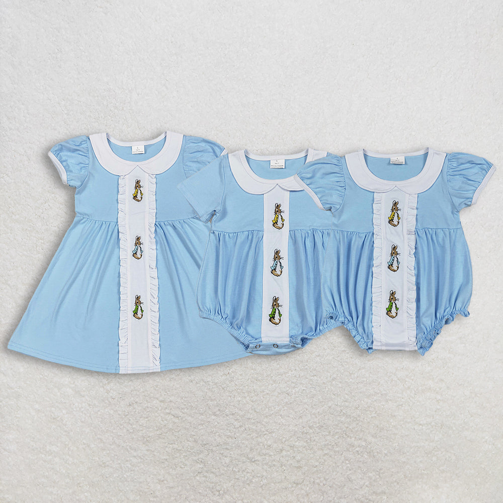 Sibling Baby girl clothes Embroidery easter short sleeve dress and Rompers