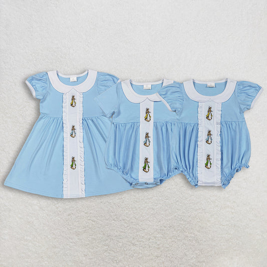 Sibling Baby girl clothes Embroidery easter short sleeve dress and Rompers