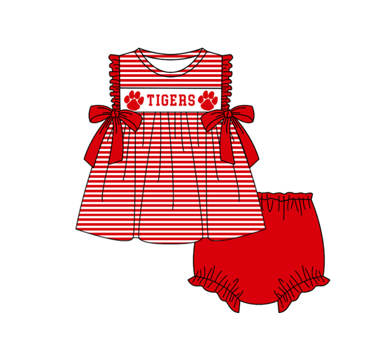 1.31 Custom Order Moq 3 Baby Girl Tigers Bows Stripe Tunic Top AU AUBURN Team Clothes Sets