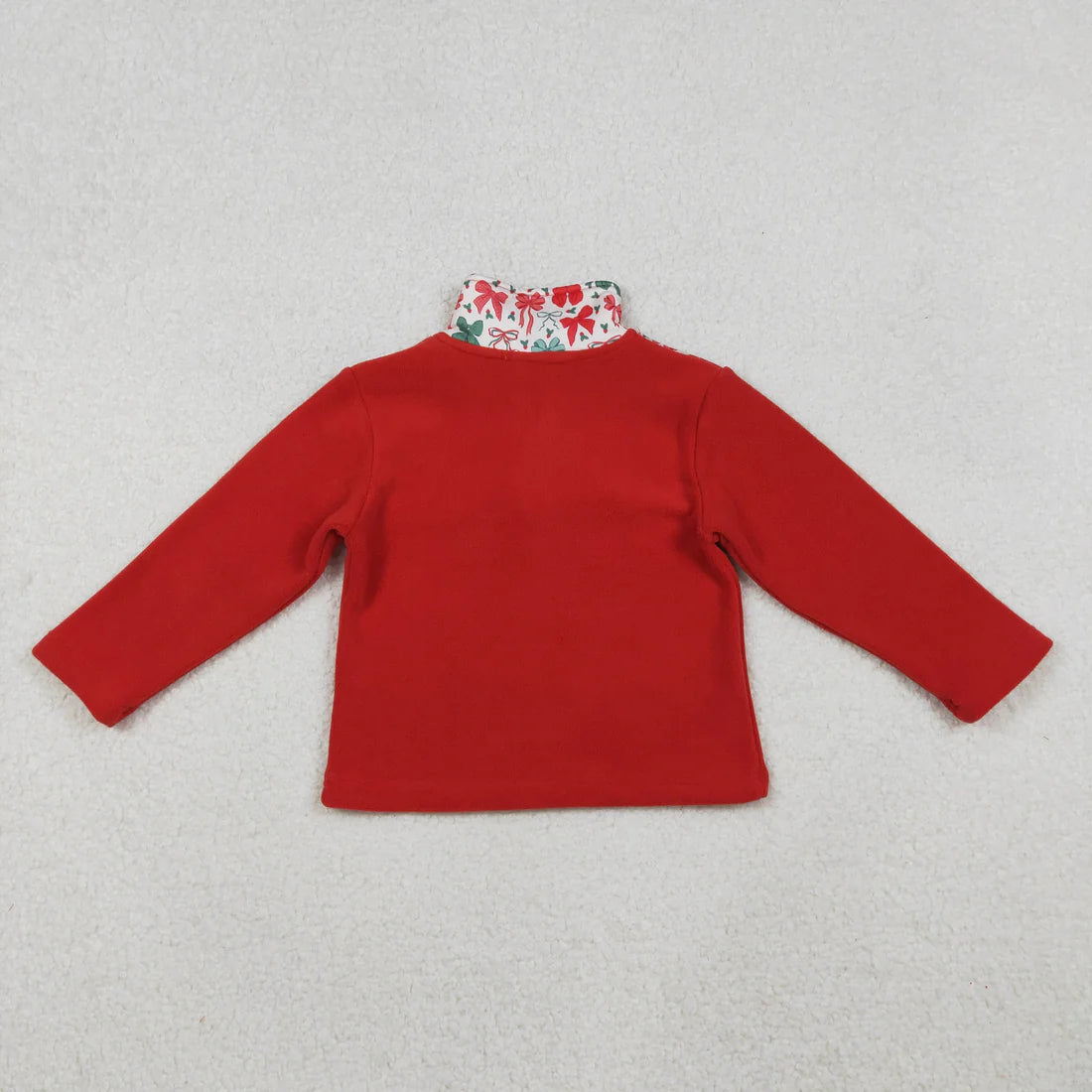 10.16 GT1150 Baby Girls Red Green Bows Christmas Half Zipper Pullover Top