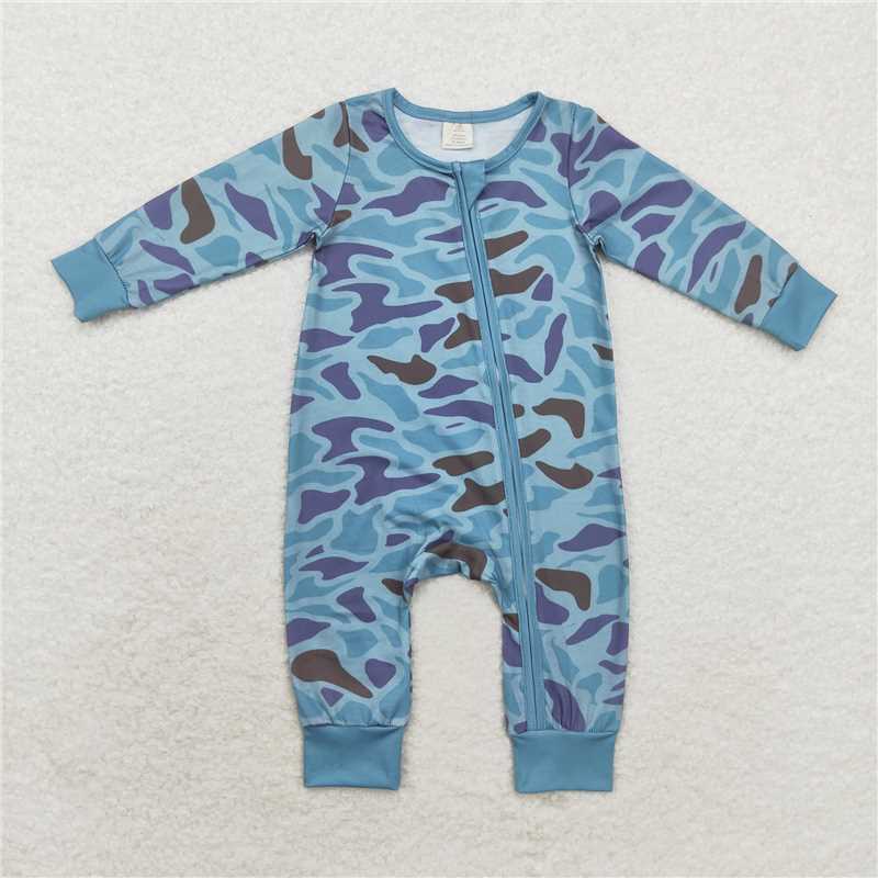 LR1462 Bamboo camouflage brown green zipper long-sleeved onesie