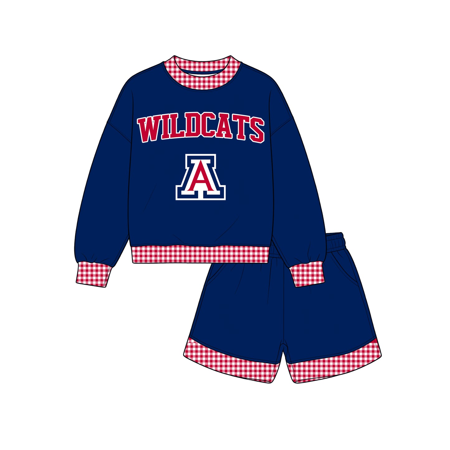Custom Order Baby Boys Wildcats Long Sleeve Milk silk Top Pockets Shorts Team Clothes Sets