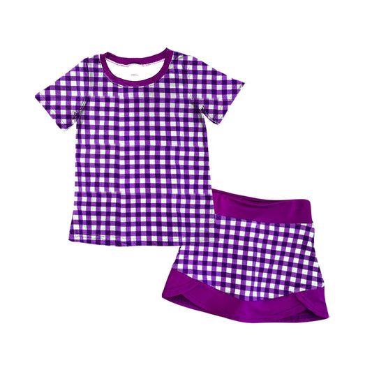 26.1.16 Custom MOQ:3 or 5 pcs each design milk silk Sibling baby girl clothes purple short sleeve shorts sets