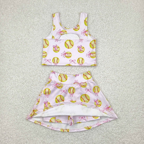 5.5 Sibling Baby Girls Football Baseball Cheer Yoga Active Wear Top Shorts Skirts Clothes Sets