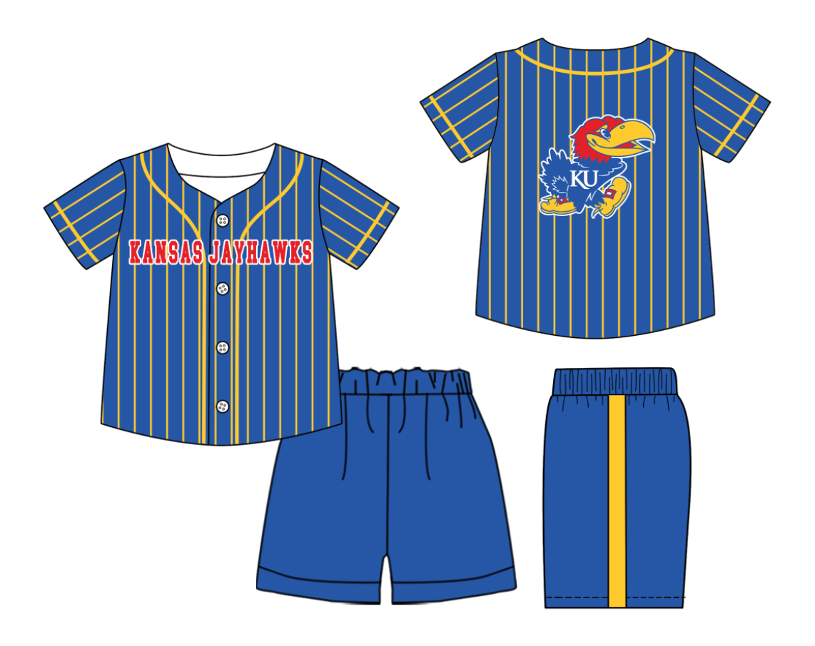 Custom Milk Silk Order MOQ:3 or 5 pcs Each Design Team State Kids Summer Blue Short Sleeve Shorts Sets-26.1.20