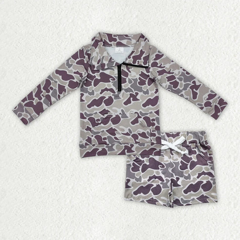 11.1 Sibling Baby Boys Long Sleeve Camo Zipper Pullover Pockets Shorts Southern Clothes Set