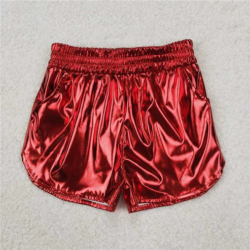 4.14  8 Colors Sibling Baby Girls Pockets Leather Metallic Elastic Bottom Shorts