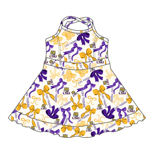 6.10 Custom Moq 3 each item Sibling Baby Girls LSU Team Dresses Clothes Sets