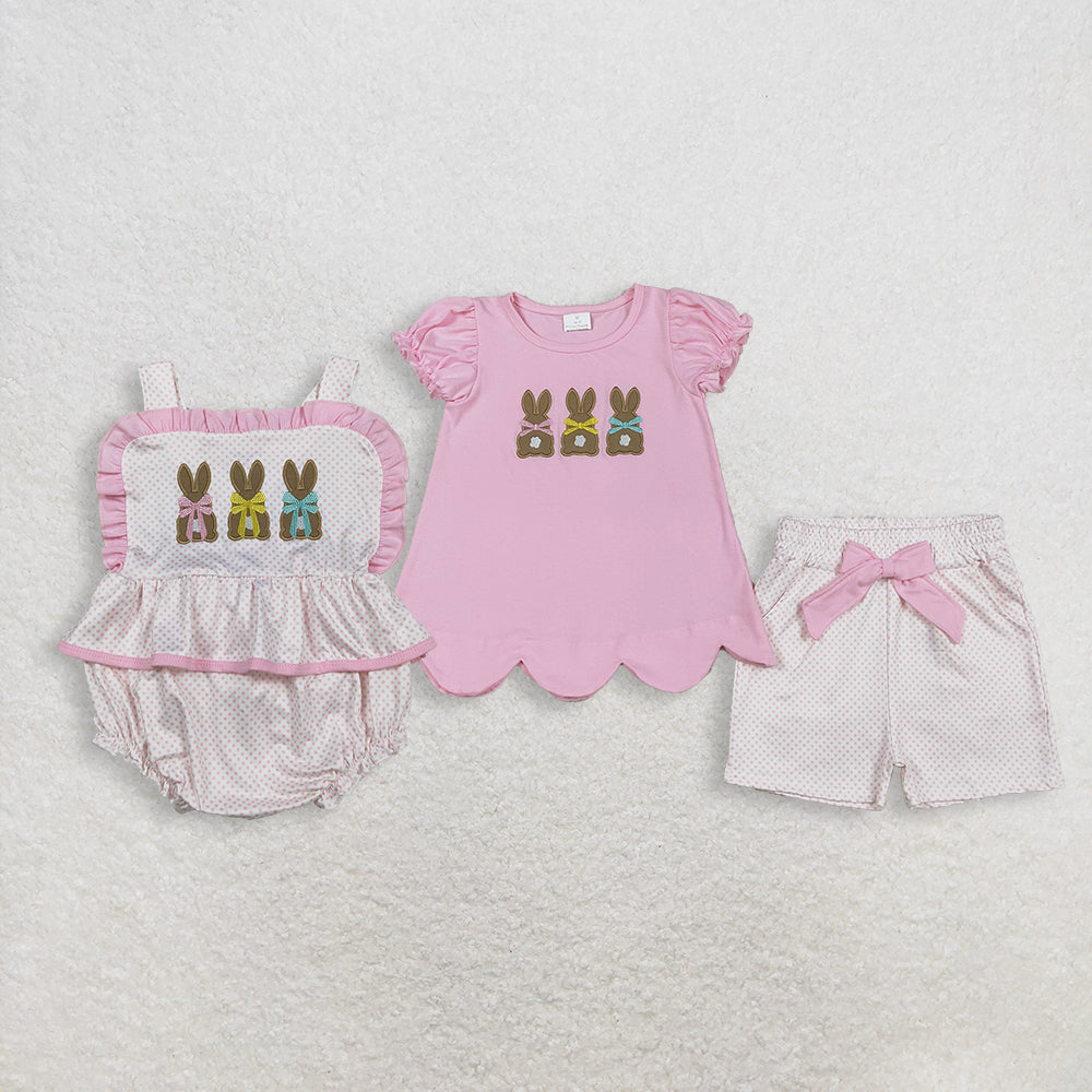 Sibling Baby girl clothes Embroidery easter short sleeve shorts sets and Rompers
