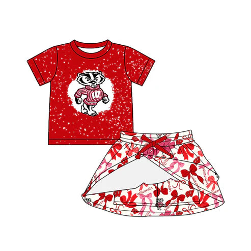 6.10  Custom Moq 3 each item Sibling Baby Girls Wisconsin Team Dresses Clothes Sets