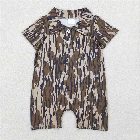 4.19 Sibling Baby Infant Boys Short Sleeves Camouflage Button Rompers