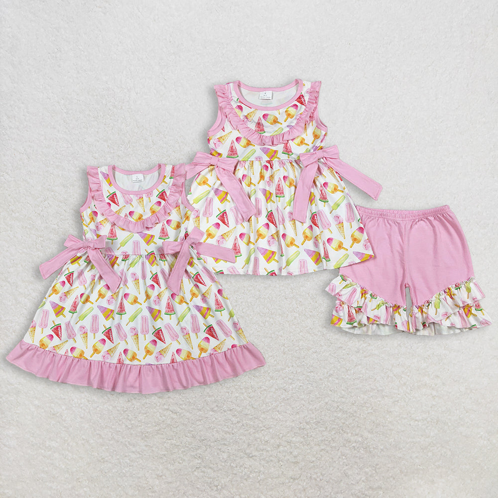 Sibling Baby Girls clothes ice cream short sleeve shorts Clothes Sets and Dresses