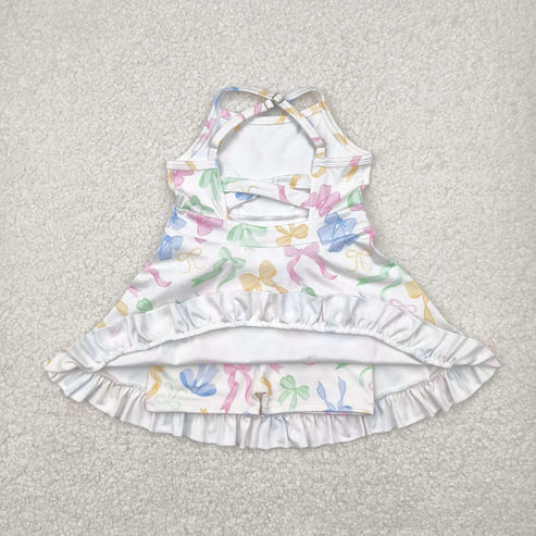 4.30 Sibling Baby Girls Colorful Bows Yoga Active Wear Skort Knee Length Dresses