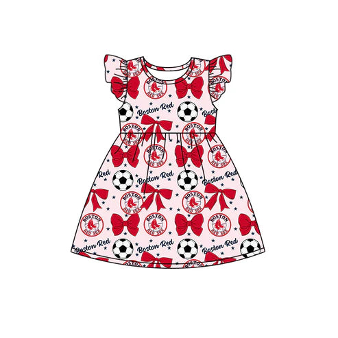 6.25 Custom Moq 3 each item Sibling Baby Girls Boston Red Team Romper Dress Clothes Sets