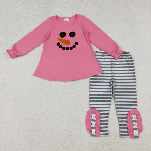 10.31 Sibling Baby Boys Girls Embroidery Snowmen Top Stripe Leggings Pants Christmas Clothes Sets