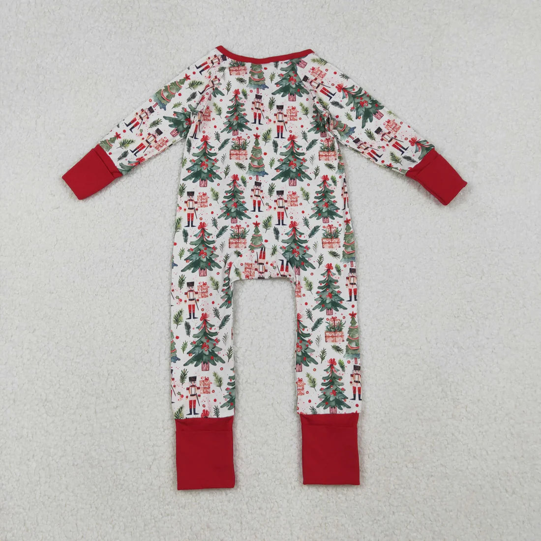 10.14 LR2507 Baby Girls Christmas Trees Soldiers Zipper Footie Romper