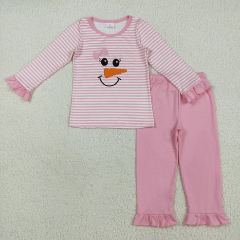 10.31 Sibling Baby Boys Girls Embroidery Snowmen Stripe Top Pants Christmas Clothes Sets