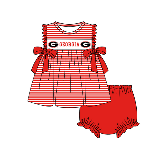 1.30 Custom Order Moq 3 Baby Girl Georgia Bows Stripe Tunic Top Bummies Team Clothes Sets