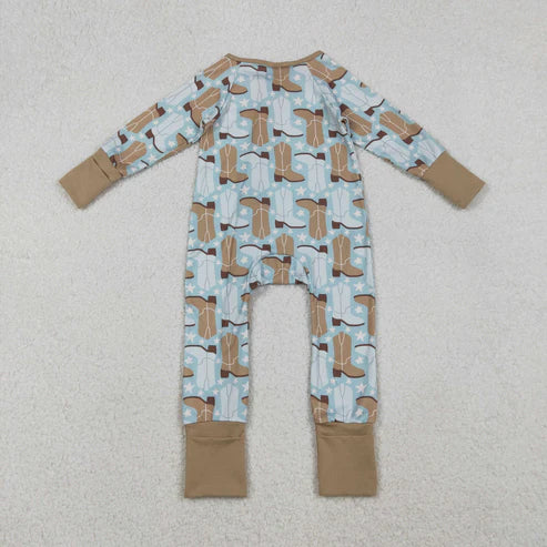 10.30 LR2734 Baby Boys Boots Stars Footie Romper