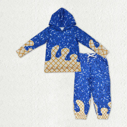 11.1 Sibling Baby Boys Blue Sprinkles Drip Hoodies Yoga Jogger Pants Team Clothes Sets