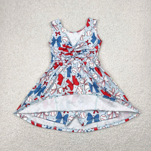 5.5  Sibling Baby Girls Baseball 4th Of July Yoga Active Wear Vest Skort Sets Knee Length Dresses