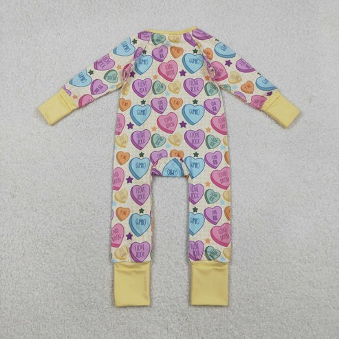 11.12 LR2778 Baby Girls Colorful Hearts Stars Valentine Zipper Footie Romper