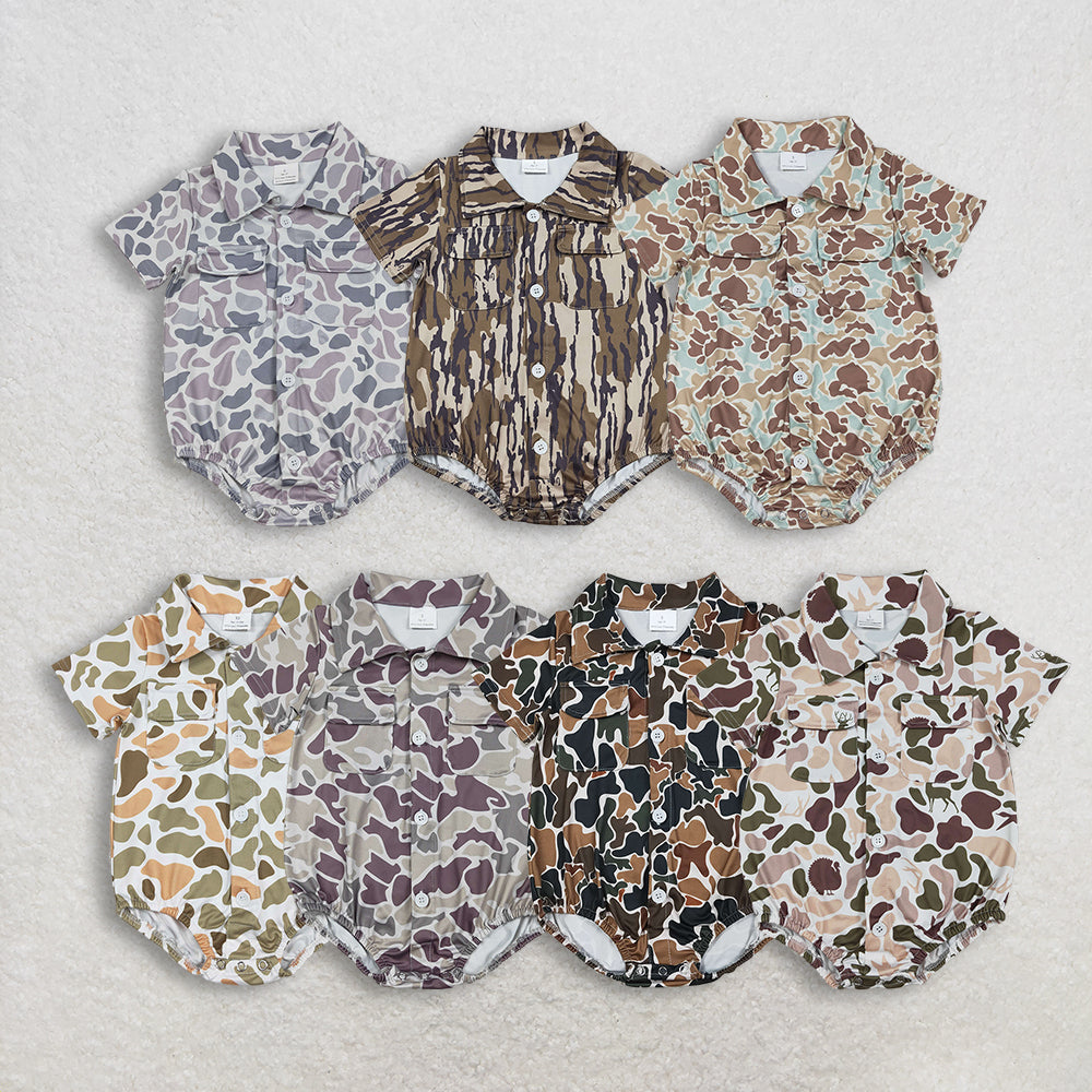 Sibling Baby boy clothes camouflage button short sleeve Rompers