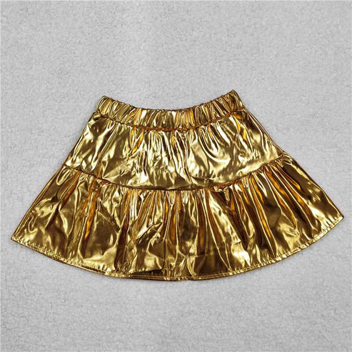 5.9 3 Colors Sibling Baby Girls Leather Metallic Skirts Bottoms