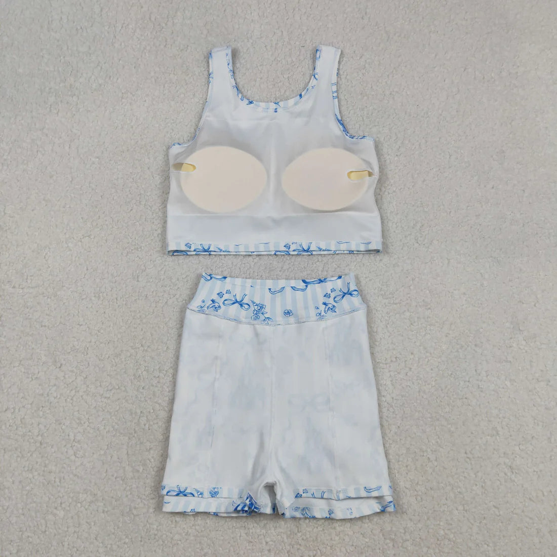 12.13  GSD3067 Baby Girls Blue Castles Bows Top Skirt Shorts Yoga Active Clothes Set