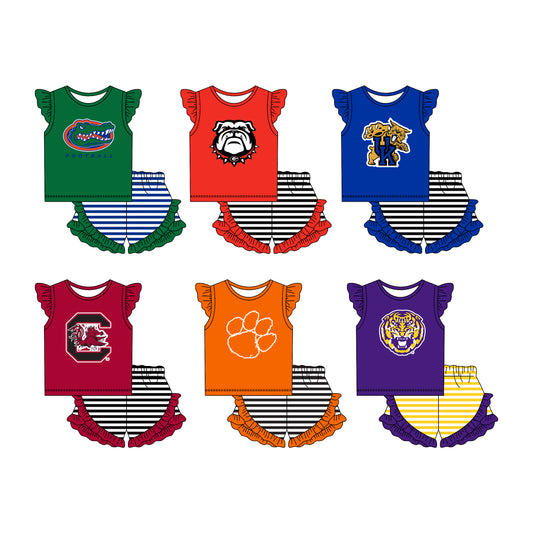 26.1.13 Custom MOQ:3 or 5 pcs each design milk silk Sibling baby girl clothes team short sleeve shorts sets 6