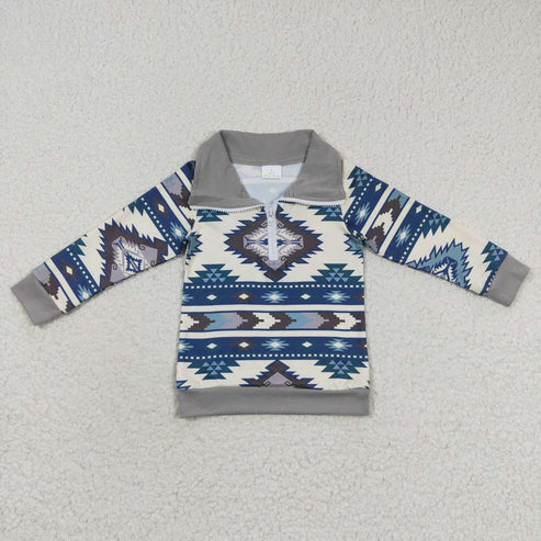 10.31 Sibling Baby Boys Western Aztec Long Sleeves Zipper Pullover Tops