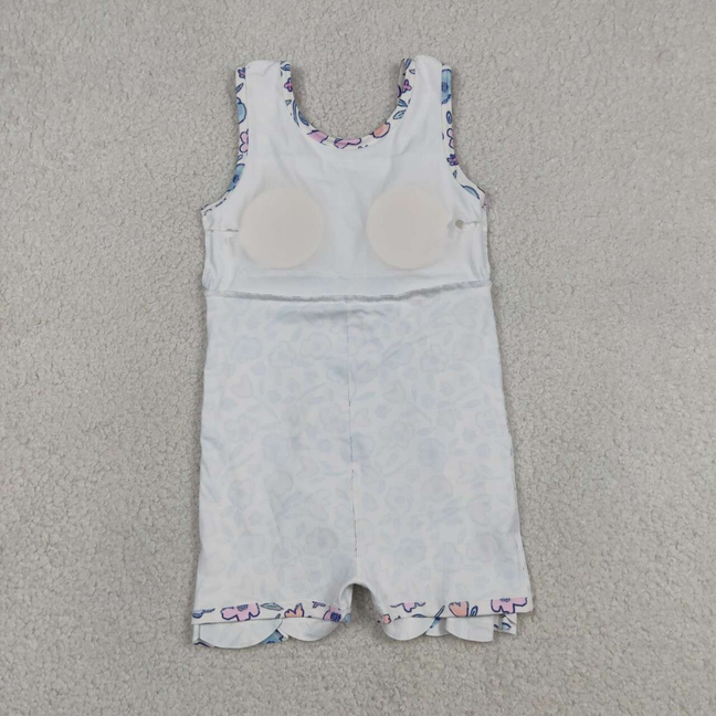 GSD3808 Kids Baby Girls Colorful Flowers Back Bows Yoga Active Short Scallop Knee Length Dress