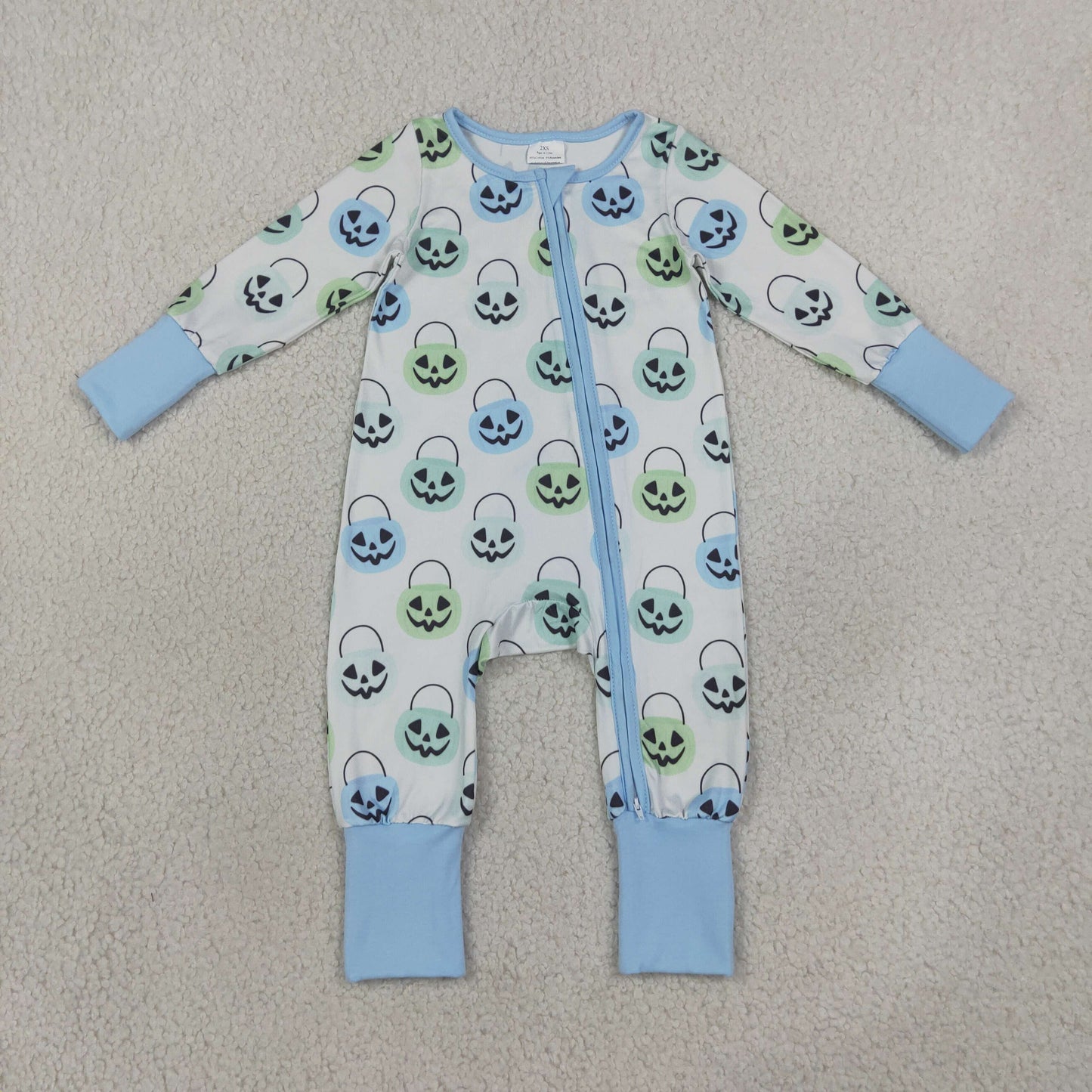 LR2534 Newborn Baby Boys Ghost Pumpkins Halloween Two Way Zip Convertible Rompers