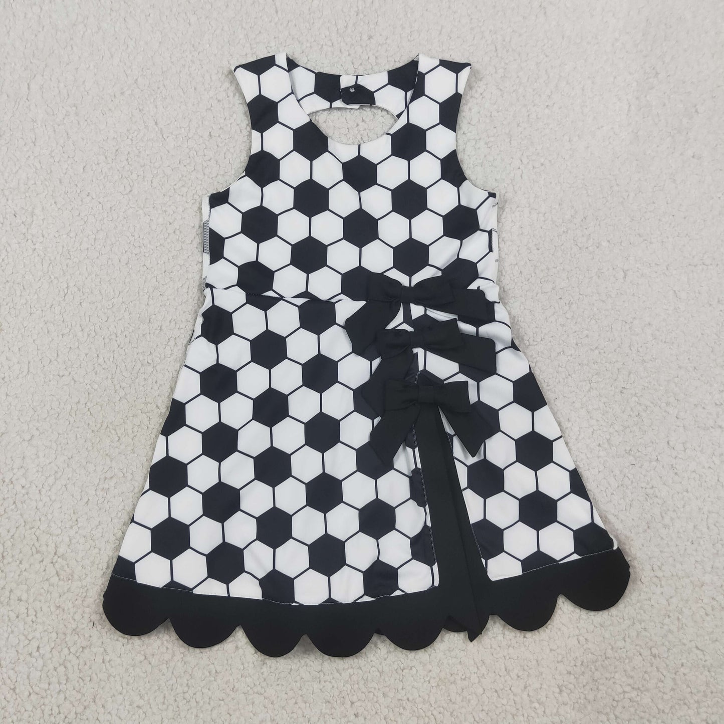 GSD4102 Kids Clothing Baby Girls Footballs Team Yoga Active Short Bows Scallop Knee Length Dress