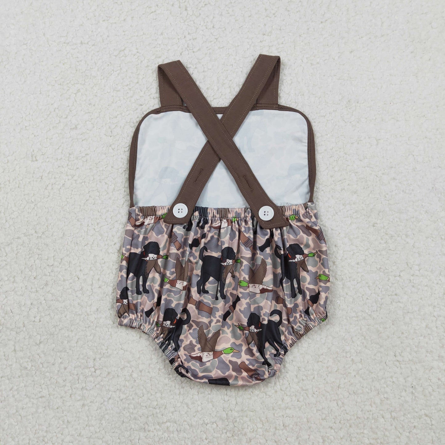 SR3928 Baby Boy Strap Dog Ducks Camo Hunting Rompers