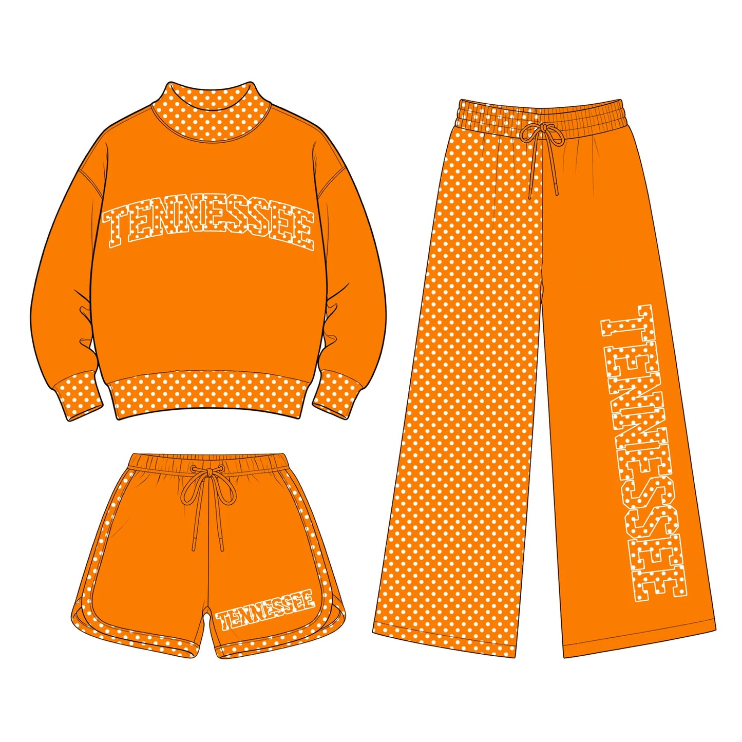 Custom Order Baby Girls Tennessee Shirt Shorts Flare Pants Team Three Pieces Clothes Sets
