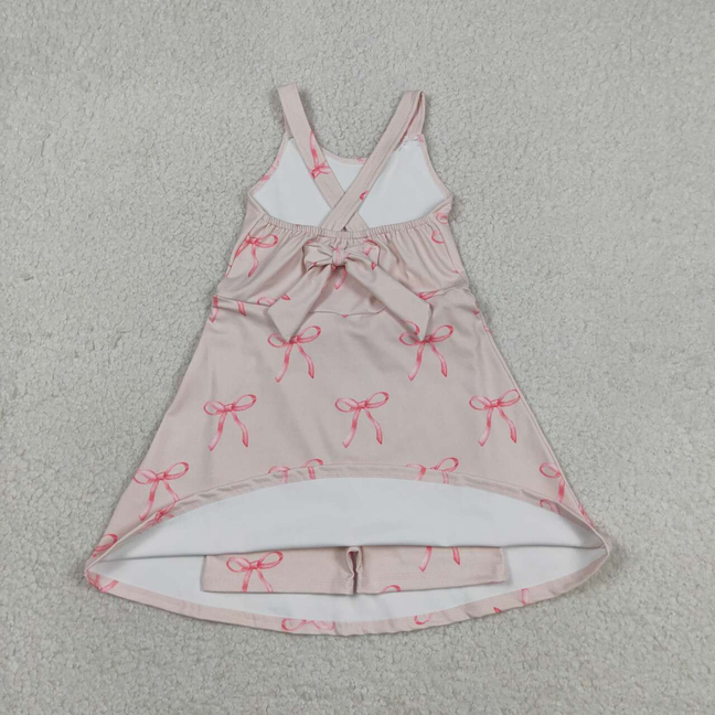 GSD3421 Kids Baby Girls Strap Back Bows Yoga Active Shorts Knee Length Dresses