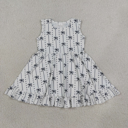 GSD4153 Kids Clothing Baby Girls Sleeveless Black Bows Stripe Ruffle Knee Length Dresses