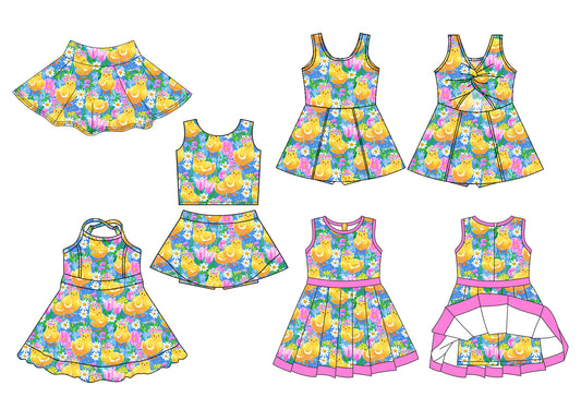 26.1.6 Custom MOQ:3 or 5 pcs each design milk silk Sibling baby girl clothes short sleeve skirts sets and dress 3 and skirts