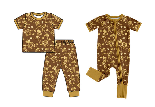 26.1.12 Custom MOQ:3 or 5 pcs each design milk silk Sibling baby boy clothes dinosaur short sleeve pants sets and romper