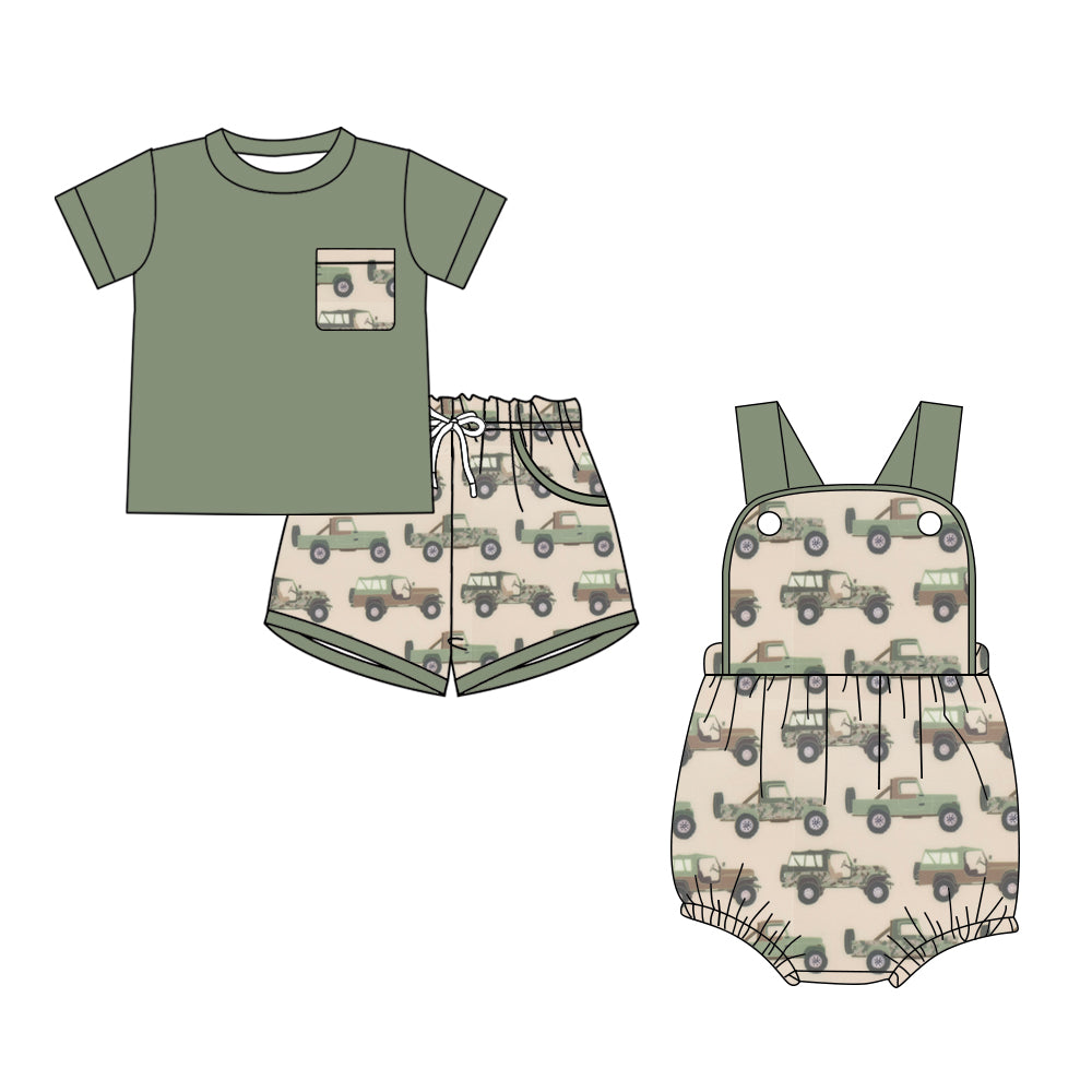 26.1.16 Custom (Moq 3 or 5) Sibling Baby Boy Tractor Short Sleeve Shorts Sets and Romper
