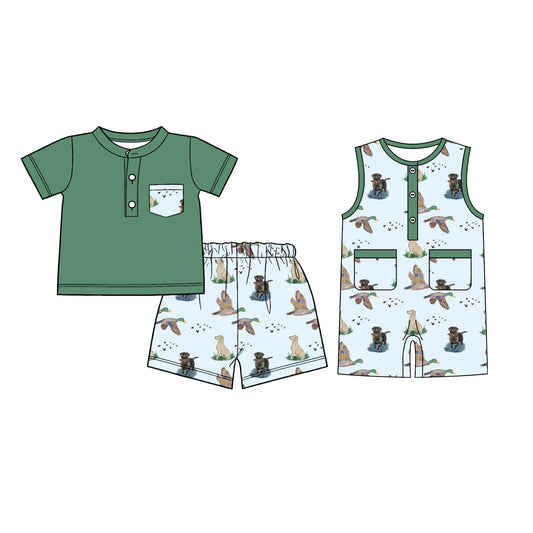 26.1.5 Custom MOQ:3 or 5 pcs each design milk silk Sibling baby boy clothes duck short sleeve shorts sets and romper