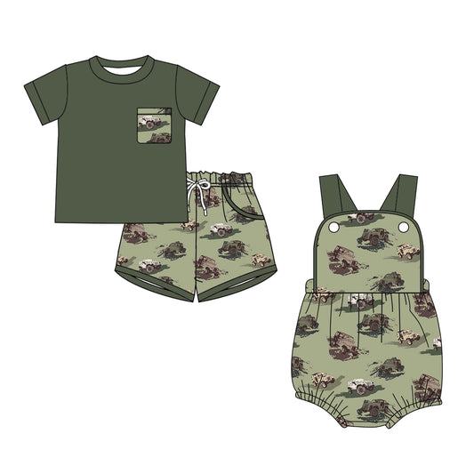 26.1.16 Custom (Moq 3 or 5) Sibling Baby Boy Truck Short Sleeve Shorts Sets and Romper