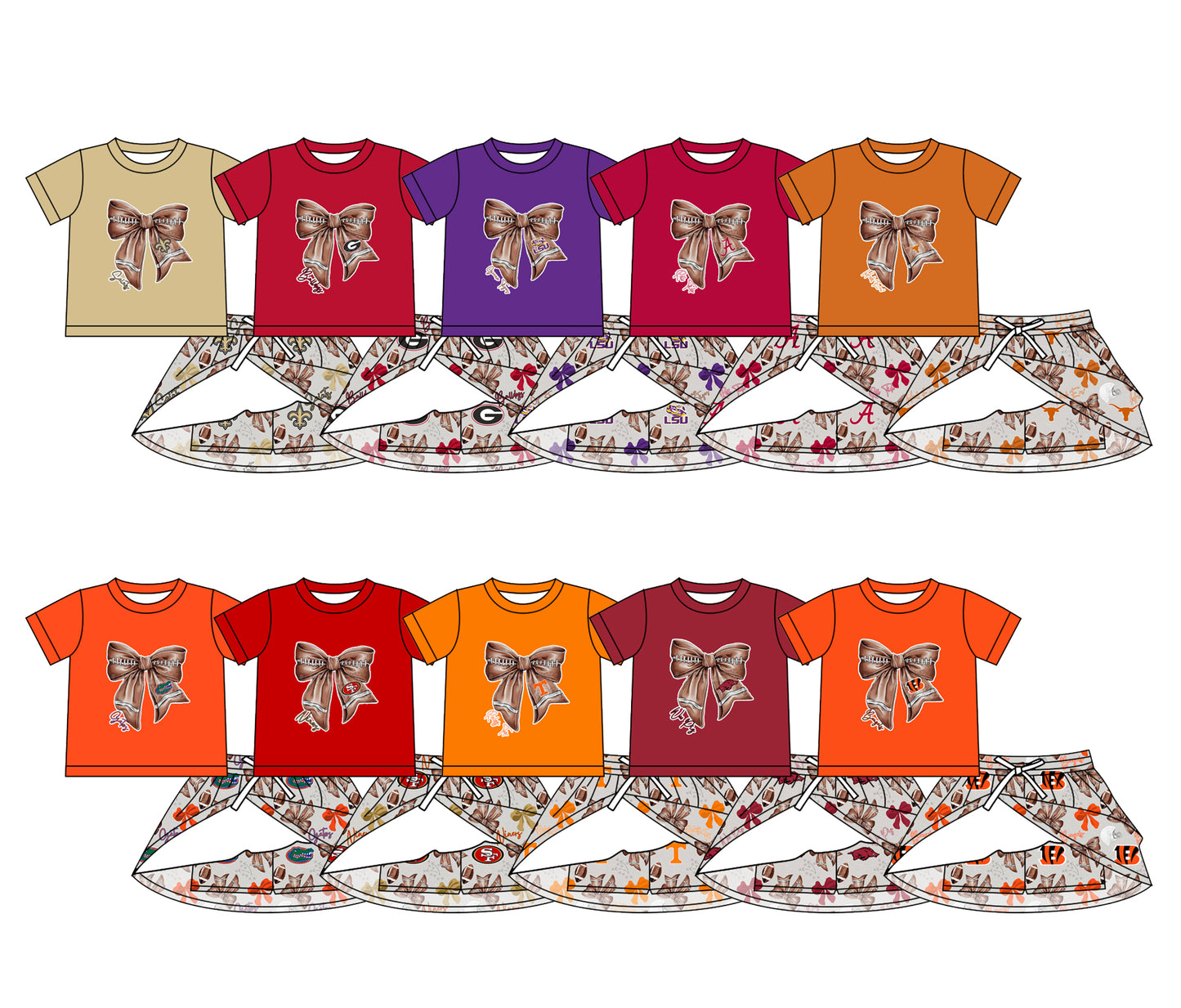 26.1.14 Custom MOQ:3 or 5 pcs each design milk silk Sibling baby boy girl clothes team bow short sleeve skirts sets 10