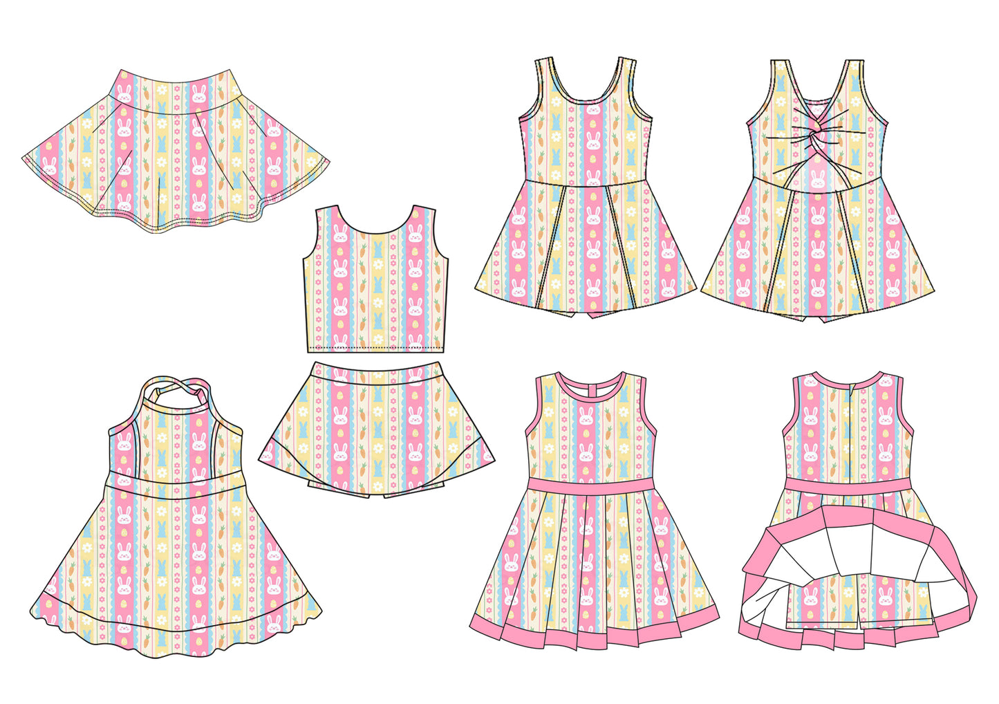 26.1.6 Custom MOQ:3 or 5 pcs each design milk silk Sibling baby girl clothes easter short sleeve skirts sets and dress 3 and skirts