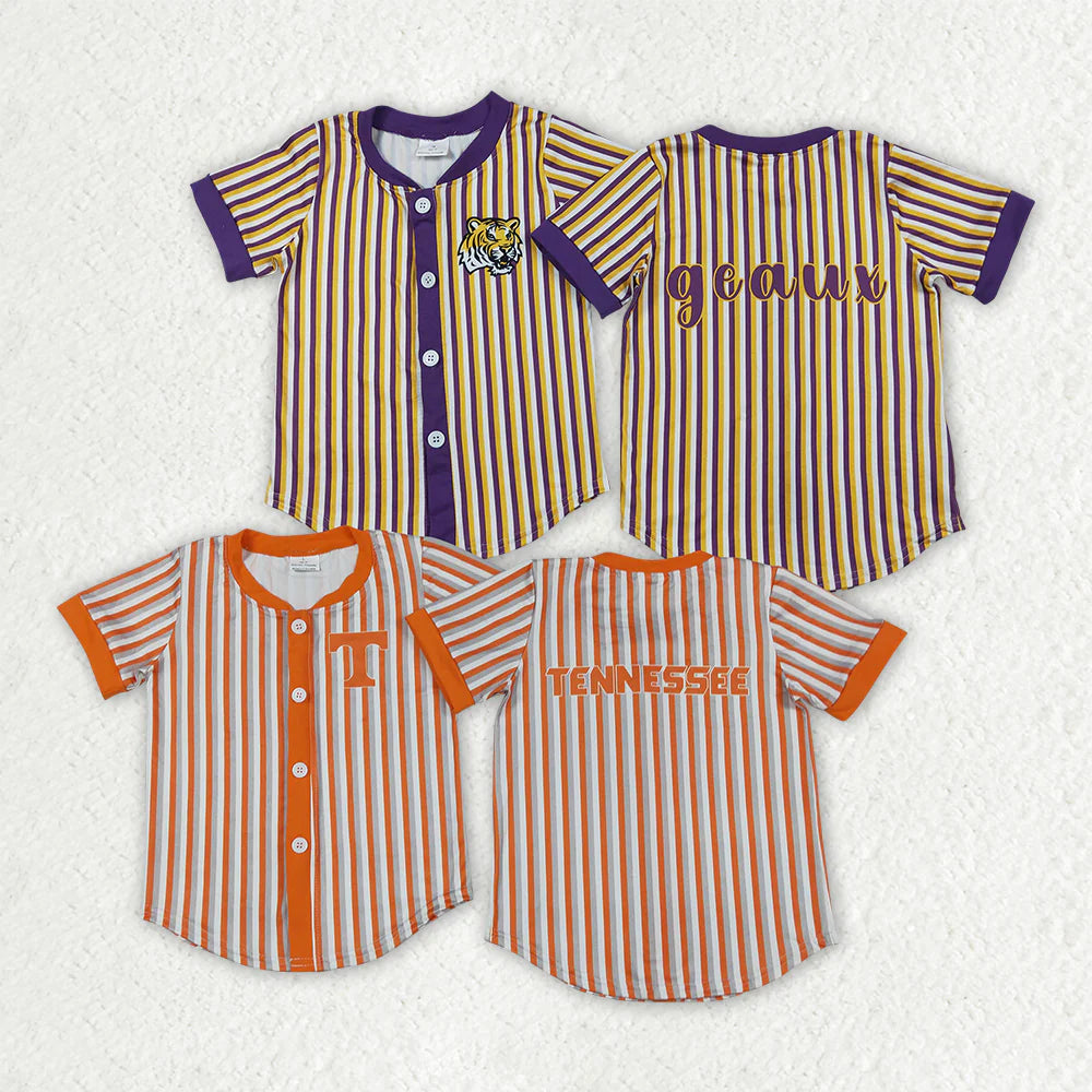 Baby Boys Clothes Sibling Short Sleeve Stripe Team Button T-shirts Top