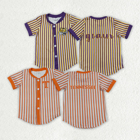 Baby Boys Clothes Sibling Short Sleeve Stripe Team Button T-shirts Top