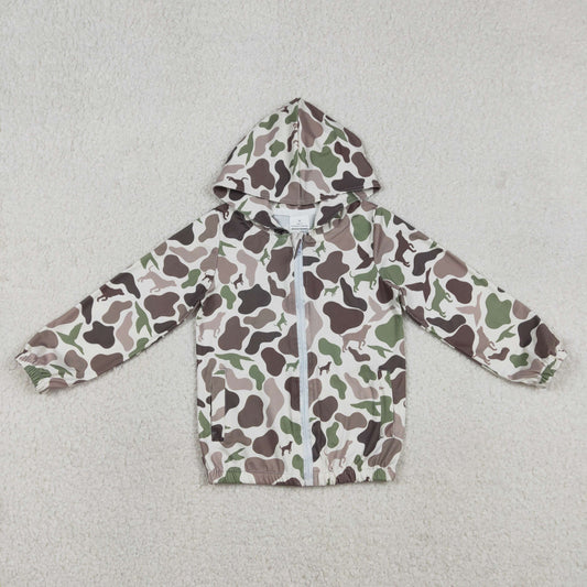 RTS NO MOQ(In Stock) Duck and puppy camouflage hooded zip-up long-sleeved top